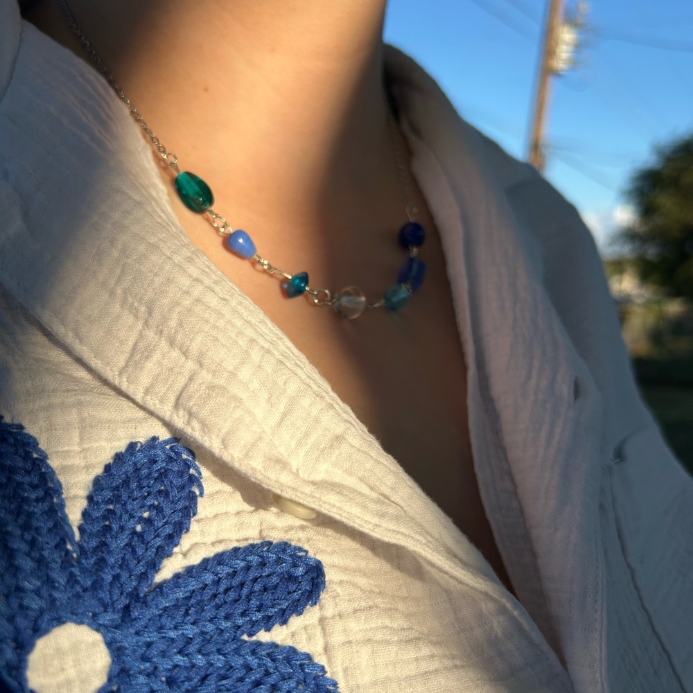 Blue and Silver Beaded Necklace - Picture 3 of 3